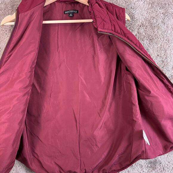 J. Crew Mercantile Quilted Ruffle Trim Burgundy Puffer Vest M Medium - Picture 5 of 11